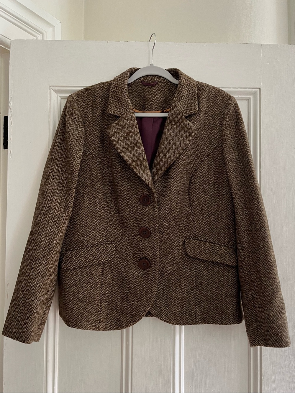 Boden Brown Herringbone Wool-Blend Blazer
